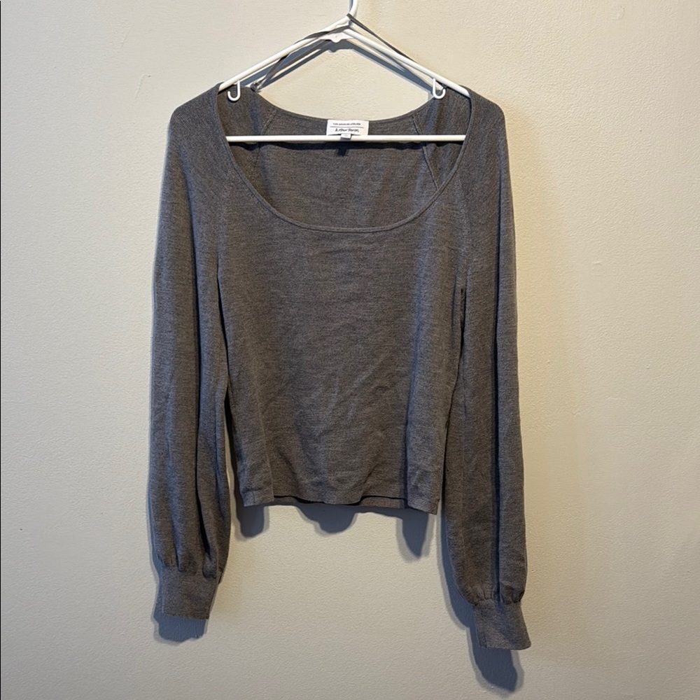 & Other Stories Gray Relaxed Crop Top with Balloon Sleeves